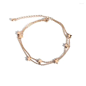 Tobilleras Tobillera de 7 estrellas para mujer Capas dobles Oro rosa Coloranium Acero Joyería de moda Accesorios con dijes Regalo (GA138)