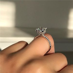 Vecalon Solitaire Anello in argento sterling 925 con taglio a cuscino Diamante Cz Pietra Anelli per fedi nuziali per le donne Gioielli da sposa322l