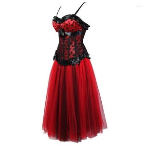 Bustiers Korsetts Sexy Korsettkleider für Frauen Plus Size Bustier mit Rock Langes Tutu-Set Exotische Halloween-Kostüme Rot 6XLBustiers