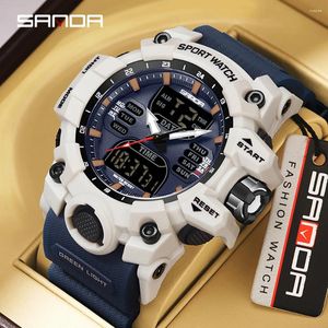 Armbandsur Sanda 2023 Sports Military Men's Watches Luxury Dual Display Watch 50m Waterproof Quartz Wristwatch för manliga Relogios Masculino