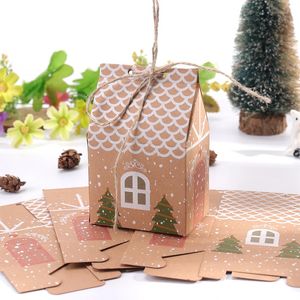 Confezione regalo 10 pezzi Forma di casa di carta Kraft con corde Sacchetti regalo di caramelle Sacchetti di biscotti Scatole per imballaggio Ciondolo per albero di Natale Decorazioni per feste 231027