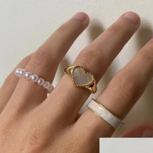 Anéis de banda 3 Pçs / set Esmalte Anéis de Coração Moda Anel de Pérola para Mulheres Geométricas Irregar Cadeia Knuckle Jóias Drop Delivery Judeu Dhgarden OT0SM