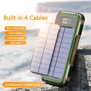 Power Bank 20000mah Solar Powerbank with Cable Type C Fast Charging External Battery Charger for iPhone 12 13 Xiaomi 10 9 Huawei