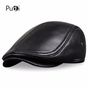 Berets HL041 Men's Leather Baseball Cap Brand Style Sheep Leather Beret sboy Belt Hunting Gatsby Black Caps Hats 231027