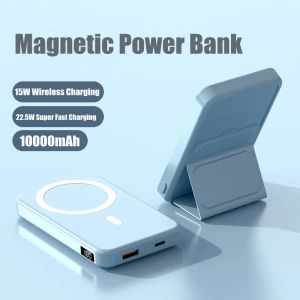 Banco de potência magnético com suporte 22.5w carregador sem fio portátil de carga super rápida para iphone xiaomi bateria de backup externa