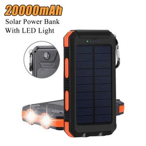 20000mah banco de energia solar dupla saída usb portátil bateria externa powerbank com luz led para iphone 12 xiaomi 9 samsung
