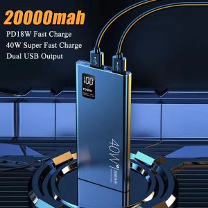 20000MAHパワーバンク40W高速充電デジタルディスプレイポータブル外部バッテリーパワーバンクiPhone samsung xiaomi poverbank用