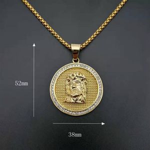 Hip Hop Gold Color Rostfritt stål Jesus Piece Piece Pendants Halsband för män Rapper smycken släpper 212T