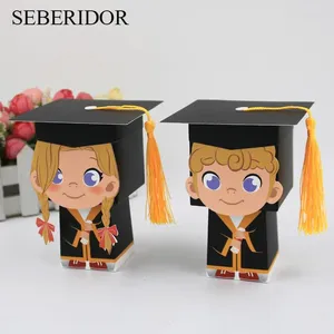 Confezione regalo 50 pezzi di ragazza bionda con berretto mini scatola di caramelle stereoscopica per decorazioni per bomboniere per feste di laurea