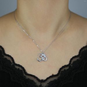 Ciondoli in argento sterling 925 con catena da 41,5 cm, alta polacca, scintillante, yoga, girocollo, donna, Ohm Om, simbolo dell'India, collana