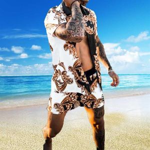 Moda męskie letnie dresy na Hawajskie guziki krótkiego rękawu w dół wysokiej jakości drukowanych koszuli szorty