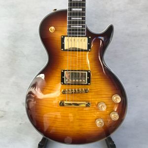 Fabrika Mağazası Özel 6-String LP Elektro Gitar. Sarı kaplan gitar. Ücretsiz teslimat