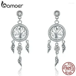 Dangle Küpeler Bamoer Moda 925 STERLING Silver Tree of Life Dream Catcher Drop, Kadınlar Vintage Takı SCE457