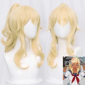 Catsuit Costumes Yandere Simulator Musume Ronshaku 45cm Long Blonde Wig with Clip Ponytail Heat Resistant Hair Cosplay Wigs