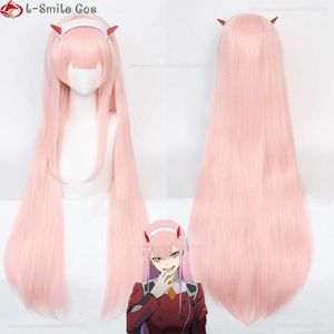 Костюмы комбинезона аниме DARLING in the FRANXX Zero Two 002 косплей 100 см длинные розовые прямые волосы термостойкие парики для вечеринки в честь Хэллоуина + шапочка для парика