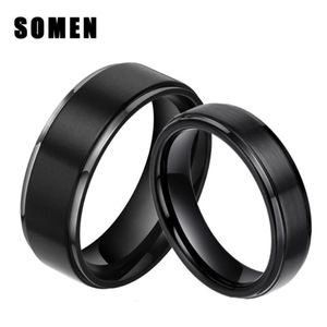 2pcs 6mm 8mm Rings Conjuntos 100% puro Titanium Black Casal Weding Bands Engagement Lovers Jewelry Alliance Bague Homme3010