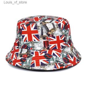 Beanie/Skull Caps Fashion Union Jack Print Bucket Hats Kvinnor Män Reversible Sun Hat Summer Outdoor Sunscreen Panama Female Beach Fisherman Caps T2301027