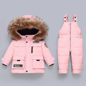 Para baixo casaco bebê inverno jaquetas quentes meninos macacão crianças conjunto de roupas 2pcs macacão infantil criança menina roupas crianças snowsuit parka 231026