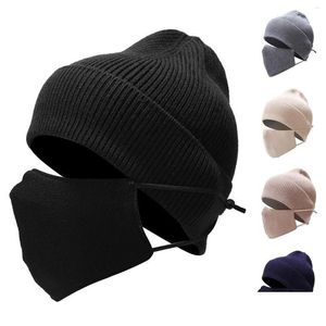 Beanie/Skull Caps Beanies Couple Hat Mask Riding Outdoor Suit Men And Women Adt Autumn Winter Warm Matching Protective Trend Decorat Dhlbb