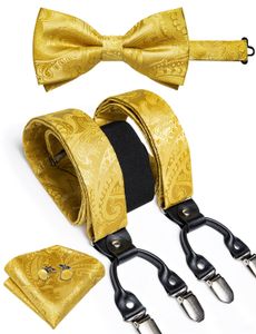 Neck slips set dibangu mode bröllop parti misstänker för man justerbara hängslen bowtie näsduk metallklipp y tillbaka elastiska bredband 231027