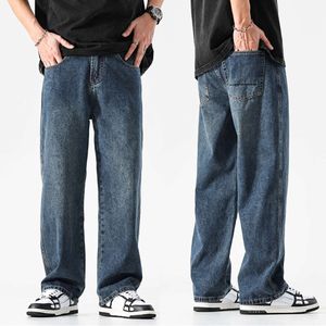 Baggy Wide Leg New Jeans Dark Blue Denim Straight Cut Oversize Pants Korean Style Trousers For Men Clothing Jean