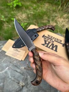 Noble WK STRAIGHT KNIFE Fixed Blade 80Crv2 Vacuum Heat Treatment Drop Point Blade Full Tang Indian Maple Handle Fixed Blade Knives with Kydex