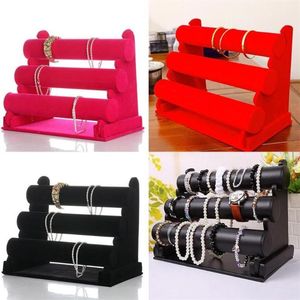 Siyah Velvet 3 Teraz Mücevher Bileklik Bileklik İzleme Bileklik Ekran Tutucu Stand Vitrin T-Bar Depolama Kolye Bangle Organizer260Z