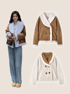 Women's Fur 2023 Winter Women Commuting Fashion Korean Style One-piece Coat Double-sided Lamb Wool Short Retro Design Thick Warm
