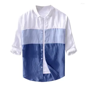Camisas casuais masculinas 2023 camisa de linho 3/4 manga colorida tamanho solto verão moda versátil mid top
