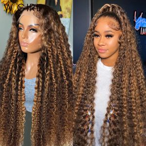 Synthetic Wigs WIGIRL 30 32Inch Honey Highlight Deep Wave Frontal Wig 13x6 Hd Lace Brazilian Ombre Colored 13x4 Curly Human Hair For Women 231027