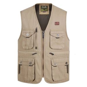 Men's Vests Spring and autumn outdoor leisure pography vest cotton canvas men's vest fishing multi-pocket loose vest plus size S-4XL 231026