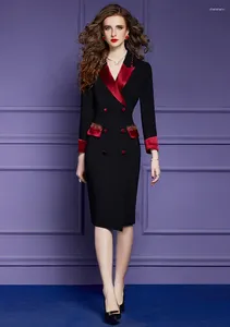 Casual Dresses Luxury Beading Notched Blazer Dress For Women Office 2023 Autumn Elegant Long Sleeve Formal Party Vestidos Fiesta Plus Size