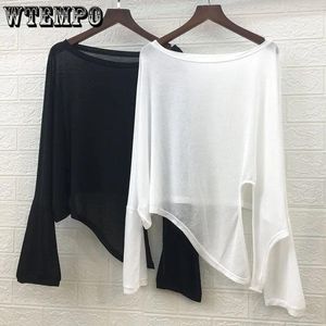 Damen T-Shirts WTEMPO Knoten Feste Sonnenschutzkleidung Sommer Split Unregelmäßige Langarm T-Shirt Lose Lässige Top Drop