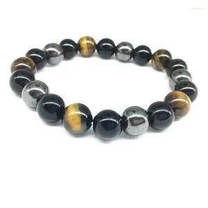 Strand Tiger Eye Hematite Black Obsidian Natural Stone Armband Energy Smycken armband för kvinnor gratis gåva