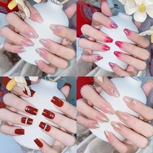 FALSE NAILS 24st slutade design Tryck på med limdekorationer Fake Kit Ballerina Coffin Artificial Nail Art Tips