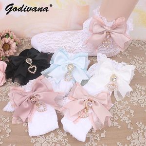 Calzini da donna Moda Calzini estivi Perline Rojita Stile giapponese Dolce e carino Lolita Fiocco Amore Ciondolo in pizzo per