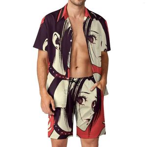 Erkeklerin izleri nana duman erkekler set anime karakter modaya uygun rahat gömlek seti kısa kollu grafik şort yaz plaj kıyafeti takım elbise büyük boyut