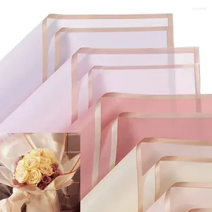 Flores decorativas 20 unidades/pacote papel de embrulho de flores borda dourada rosa estilo coreano metade transparente embalagem de presente material de buquê de florista