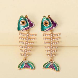 Stud JURAN Vintage metallo smalto perle strass a forma di pesce ciondola gli orecchini per le donne Dichiarazione di design Accessori gioielli 231026