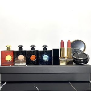 Conjunto de maquiagem da marca Top Haute 7,5ml perfume 1,3g batons 5g le almofada base líquida 7pcs com caixa Kit de cosméticos para lábios para mulheres presente feminino Entrega rápida