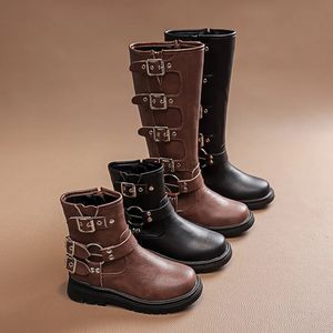 Boots Retro Winter Shoes Children's Boots Fashion Buckle Design Girls 'High Top Leather Riding Boots Children's Princess Platform Knight Boots 231027