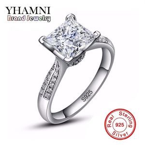 Yhamni 100% Solid 925 Pierścienie srebrne Fine Jewelry Big Sona Cz Diamond Pierindy zaręczynowe dla kobiet Rozmiar Pierścień 4 5 6 7 8 9 10 XR038265H