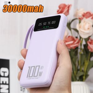 Power Bank 30000mah 22.5W Fast Charging Powerbank Built in Cables Portable Charger External Battery Pack For iPhone 14 13 Xiaomi