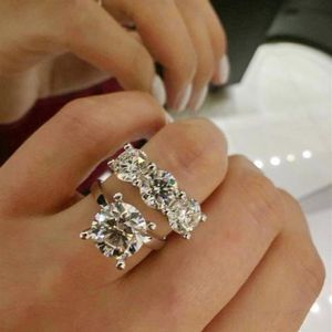 Choucong Three Stone Wedding Rings Simple Fashion Jewelry Large Round Cut White 5A Cubic Zircon CZ Diamond Promise Party Women Eng177G