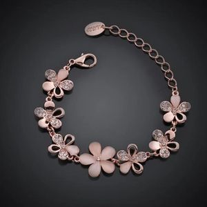 Charmarmband charmiga 18k rosguldpläterade kvinnor rosa katter ögon opal blomkedja armband gåva till flicka 231027