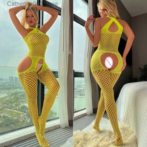 Set sexy Calze corpo sexy Maglia Hot Lingerie erotica Donna Trasparente con apertura sul cavallo Collant Donna Tute a rete Catsuit Collant sexy T231027