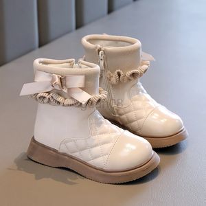 Boots Children's Boots Fashion Lace Bow Design Girls' Boots Autumn Black Beige Leather Children's Casual Shoes 231027