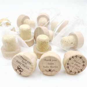 Andere Event-Partyzubehör 50 Stück personalisierte Weinflaschenverschlüsse mit gravierter Laser-Korkflasche aus Holz, individuelle Hochzeitsgeschenke, Babyparty-Party 231026