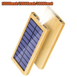 20000MAH Solar Güç Bankası Çift USB Çıktı Taşınabilir Şarj Cihazı Hızlı Şarj Ahşap Powen Powerbank İPhone Xiaomi için LED Işık