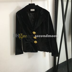 Women Velvet Suit Jacket Lapel Neck Gold Buttons Jackets Woman Long Sleeve Warm Outerwear Designer Coat